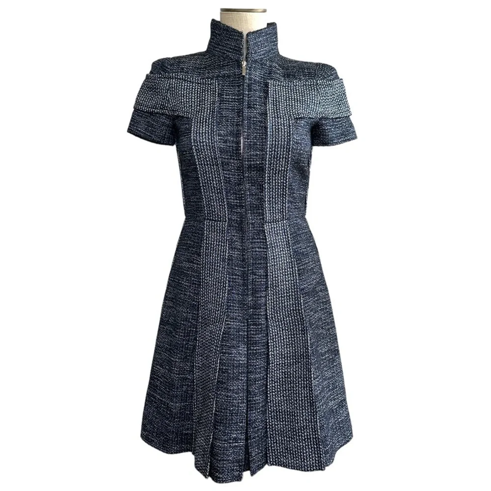 Chanel 2015 Blue Tweed Fit & Flare Mini Dress 36 US 4